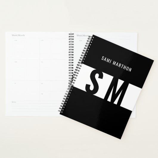 Aangepaste Initialen l Elegant zwart-wit monogram Planner (Display)