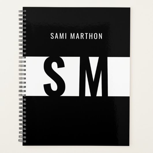 Aangepaste Initialen l Elegant zwart-wit monogram Planner (Voorkant)