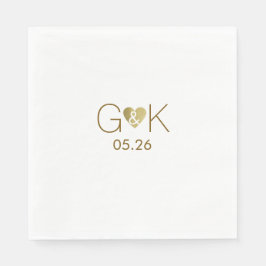 Aangepaste initialen met faux gouden liefdeshart,  servet