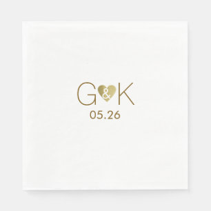 Aangepaste initialen met faux gouden liefdeshart,  servet