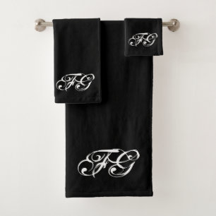 Aangepaste Initialen Modern Chic zwart-wit monogra Bad Handdoek