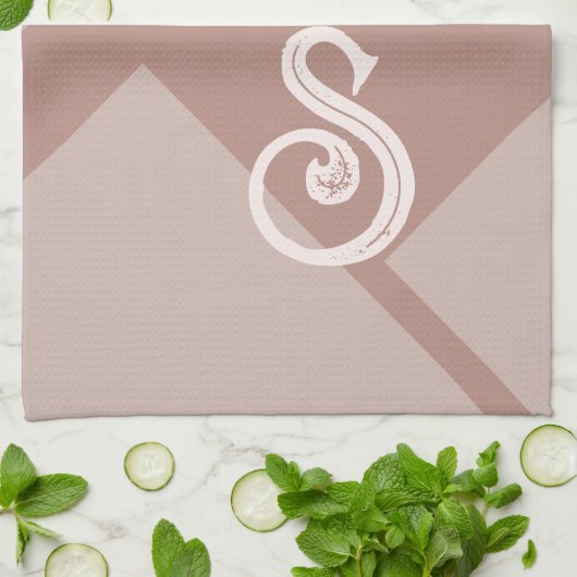 Aangepaste initialen monogram bruin neutraal geome theedoek (Gevouwen)