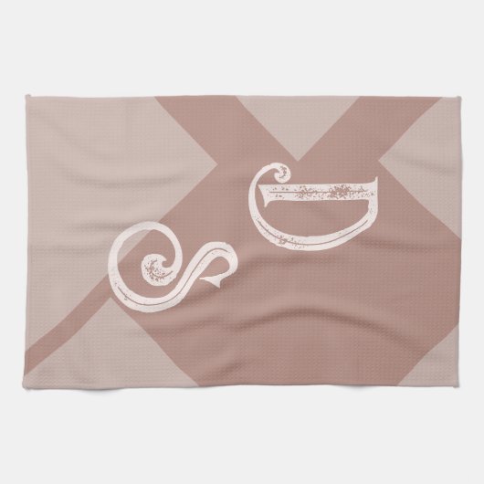 Aangepaste initialen monogram bruin neutraal geome theedoek (Horizontaal)