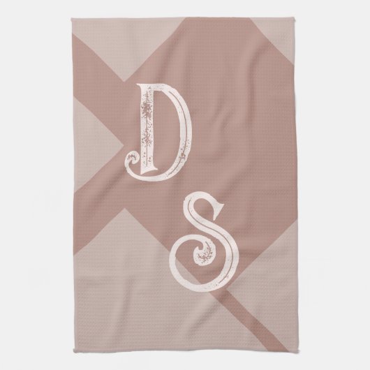 Aangepaste initialen monogram bruin neutraal geome theedoek (Verticaal)