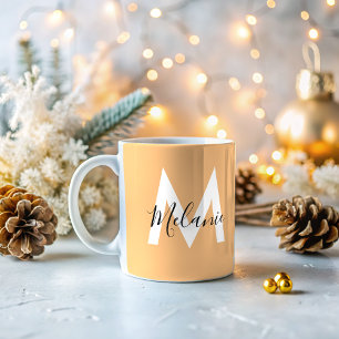 Aangepaste initialen Neutraal modern sinaasappel Koffiemok