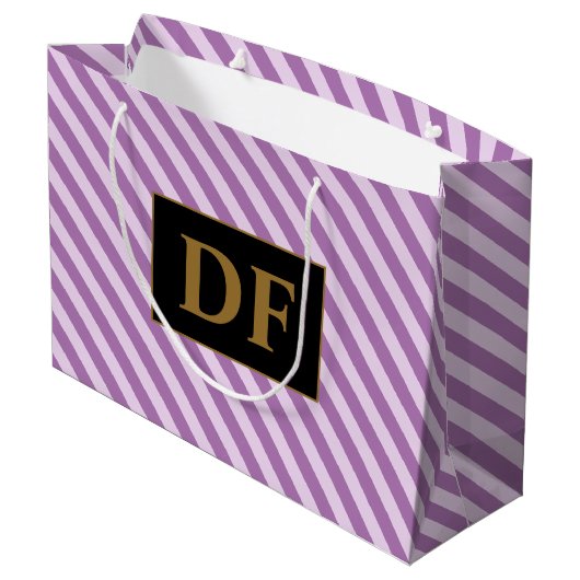 Aangepaste Initialen Paarse strepen Groot Cadeauzakje (Achterkant Gekanteld)