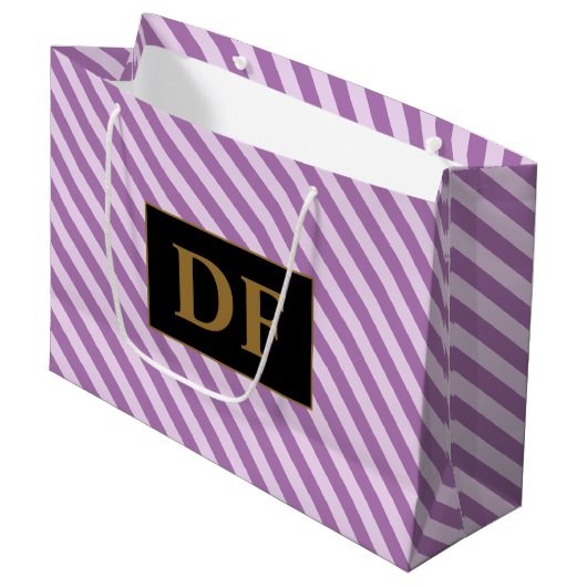 Aangepaste Initialen Paarse strepen Groot Cadeauzakje (Voorkant Gekanteld)