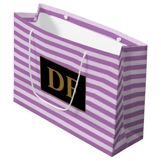 Aangepaste Initialen Paarse strepen Groot Cadeauzakje (Voorkant Gekanteld)