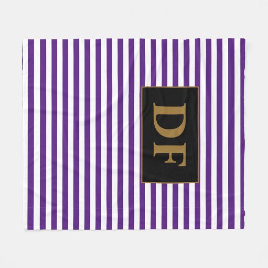 Aangepaste Initialen Paarse / witte strepen Fleece Deken (Voorkant (Horizontaal))