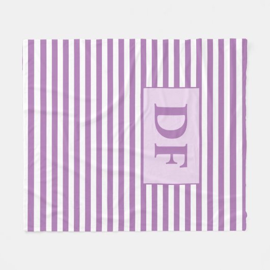 Aangepaste Initialen Paarse / witte strepen Fleece Deken (Voorkant (Horizontaal))
