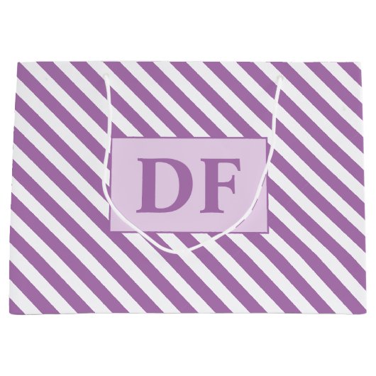 Aangepaste Initialen Paarse / witte strepen Groot Cadeauzakje (Voorkant)