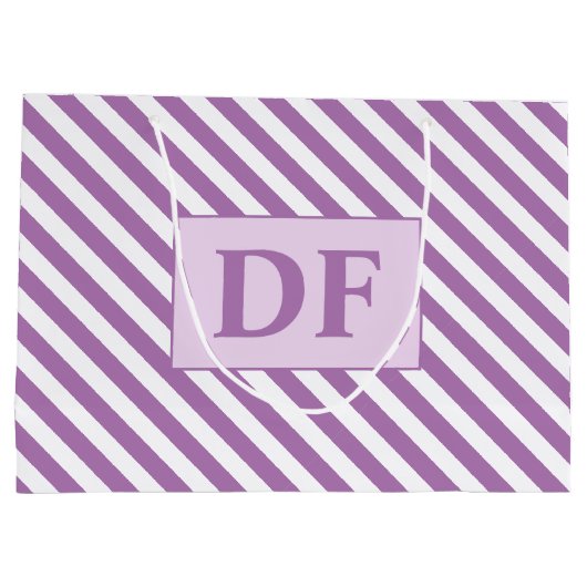 Aangepaste Initialen Paarse / witte strepen Groot Cadeauzakje (Achterkant)