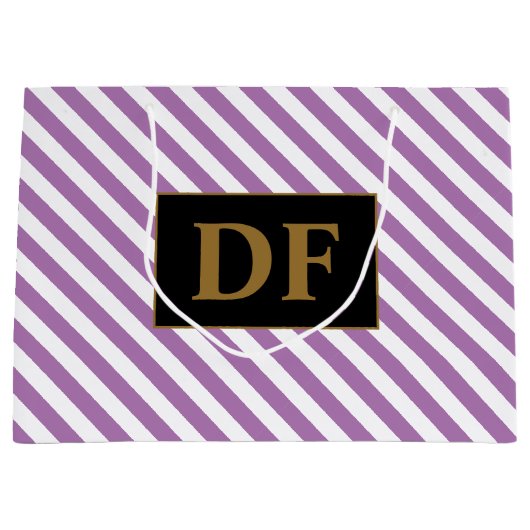 Aangepaste Initialen Paarse / witte strepen Groot Cadeauzakje (Voorkant)