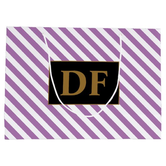 Aangepaste Initialen Paarse / witte strepen Groot Cadeauzakje (Achterkant)