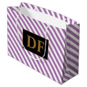 Aangepaste Initialen Paarse / witte strepen Groot Cadeauzakje (Achterkant Gekanteld)