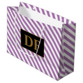 Aangepaste Initialen Paarse / witte strepen Groot Cadeauzakje (Voorkant Gekanteld)