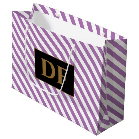 Aangepaste Initialen Paarse / witte strepen Groot Cadeauzakje (Voorkant Gekanteld)