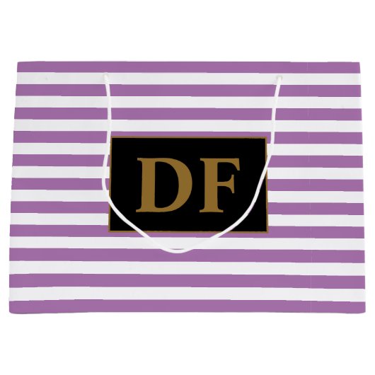 Aangepaste Initialen Paarse / witte strepen Groot Cadeauzakje (Voorkant)