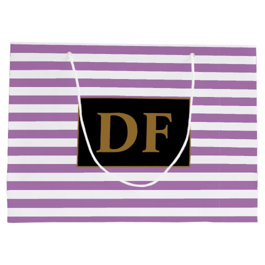 Aangepaste Initialen Paarse / witte strepen Groot Cadeauzakje (Achterkant)