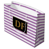 Aangepaste Initialen Paarse / witte strepen Groot Cadeauzakje (Achterkant Gekanteld)