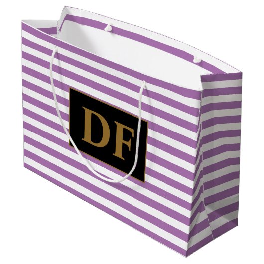 Aangepaste Initialen Paarse / witte strepen Groot Cadeauzakje (Achterkant Gekanteld)