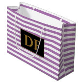 Aangepaste Initialen Paarse / witte strepen Groot Cadeauzakje (Voorkant Gekanteld)
