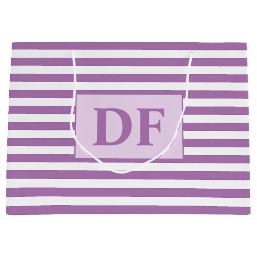 Aangepaste Initialen Paarse / witte strepen Groot Cadeauzakje (Voorkant)