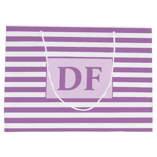 Aangepaste Initialen Paarse / witte strepen Groot Cadeauzakje (Achterkant)