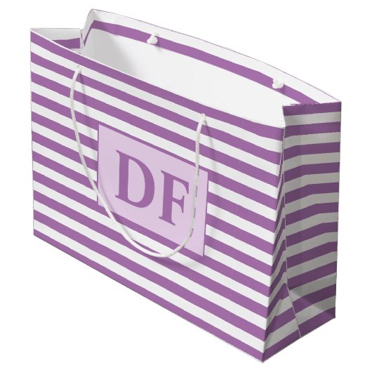 Aangepaste Initialen Paarse / witte strepen Groot Cadeauzakje (Achterkant Gekanteld)