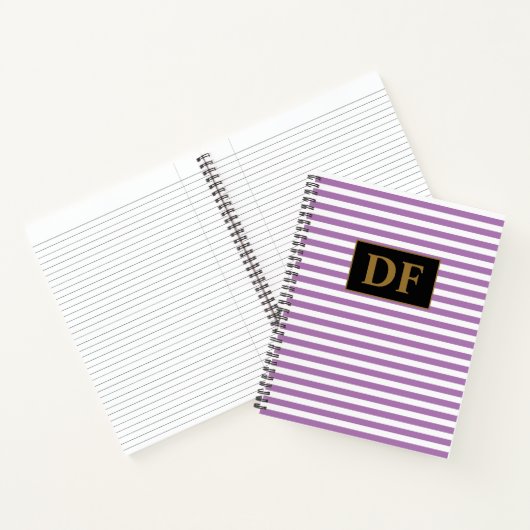 Aangepaste Initialen Paarse / witte strepen Notiti Notitieboek (Binnen)