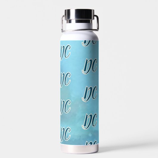 Aangepaste initialen patroon blauwgroen blauw aqua waterfles (Achterkant)