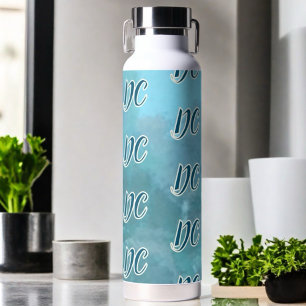 Aangepaste initialen patroon blauwgroen blauw aqua waterfles