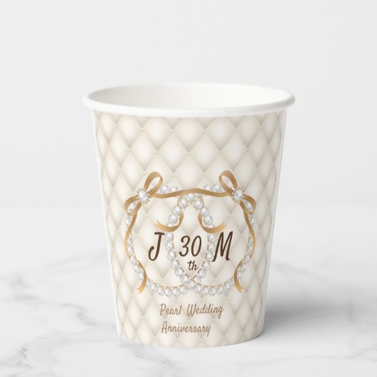 Aangepaste Initialen Pearl Ribbon Cup Papieren Bekers (Achterkant)