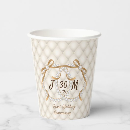 Aangepaste Initialen Pearl Ribbon Cup Papieren Bekers (Voorkant)