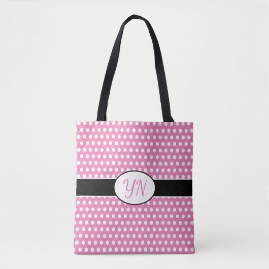 Aangepaste initialen Polka Dot Canvas tas (Voorkant)