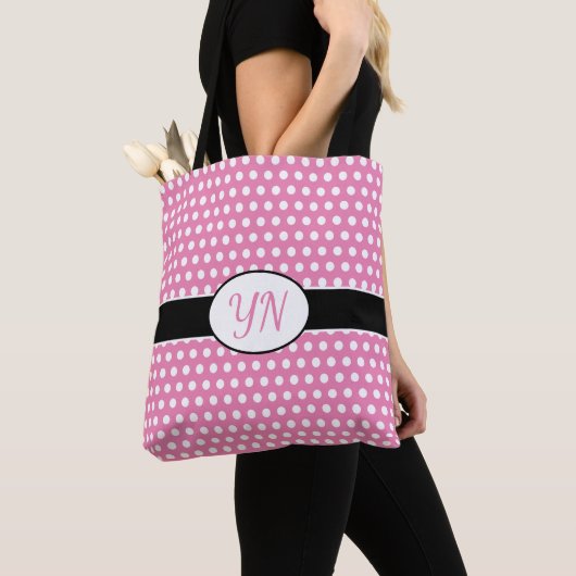Aangepaste initialen Polka Dot Canvas tas (Dichtbij)