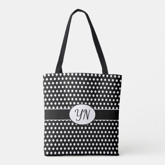 Aangepaste initialen Polka Dot Canvas tas (Achterkant)