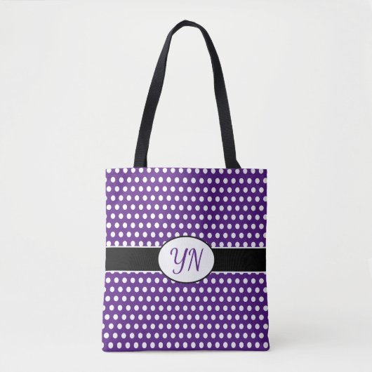 Aangepaste initialen Polka Dot Canvas tas (Voorkant)