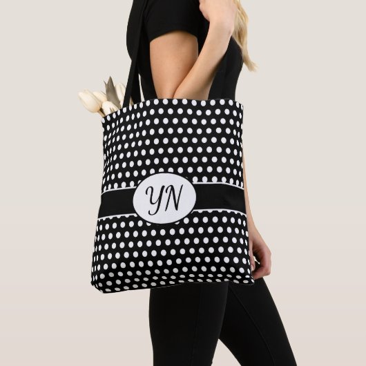 Aangepaste initialen Polka Dot Canvas tas (Dichtbij)