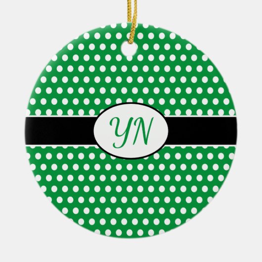Aangepaste initialen Polka Dot Keramisch Ornament (Voorkant)