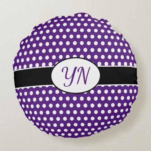 Aangepaste initialen Polka Dot Rond Kussen (Achterkant)