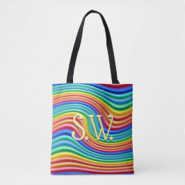Aangepaste initialen Rainbow Pride Canvas tas. Tote Bag