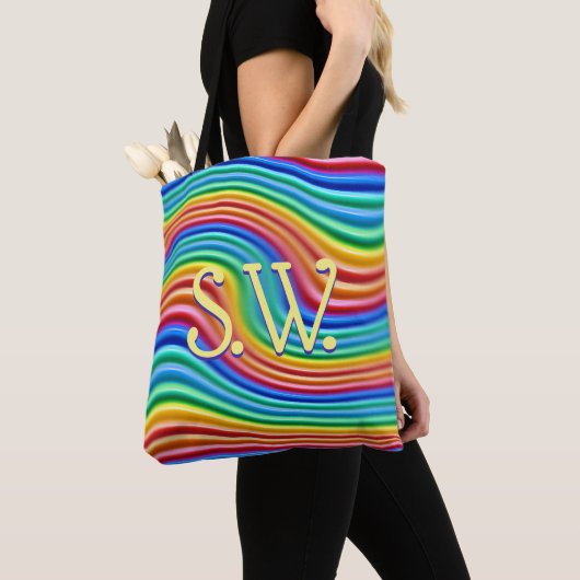 Aangepaste initialen Rainbow Pride Canvas tas. Tote Bag (Dichtbij)