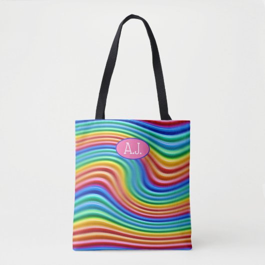 Aangepaste initialen Rainbow Pride Canvas tas. Tote Bag (Voorkant)