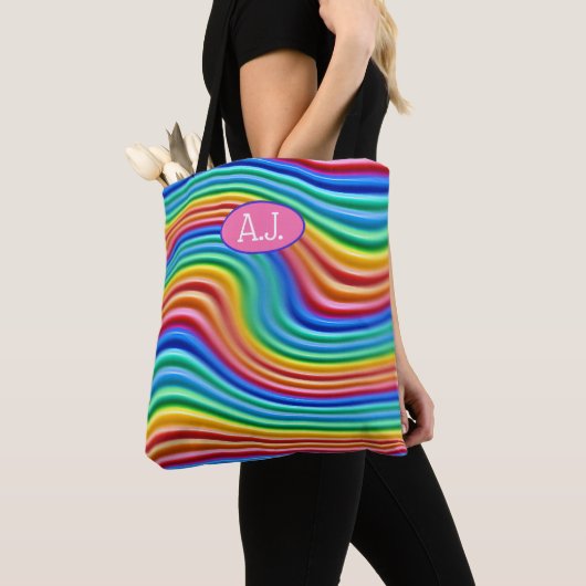 Aangepaste initialen Rainbow Pride Canvas tas. Tote Bag (Dichtbij)