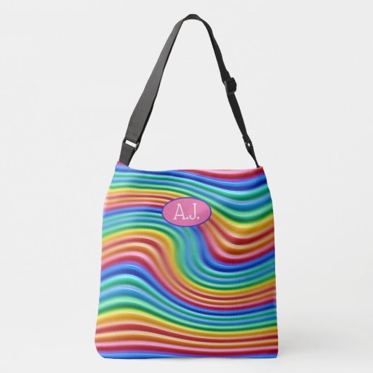 Aangepaste initialen Rainbow Pride Grote Canvas ta Crossbody Tas (Achterkant)