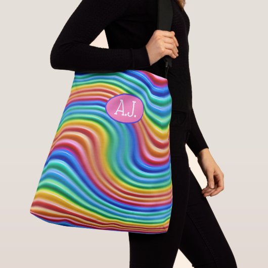 Aangepaste initialen Rainbow Pride Grote Canvas ta Crossbody Tas (Dichtbij)