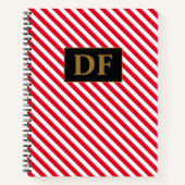 Aangepaste Initialen Rood/Wit Stripes Notitieboek (Voorkant)