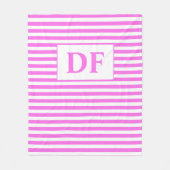 Aangepaste Initialen Roze/Witte Strepen Fleece Dek (Voorkant)
