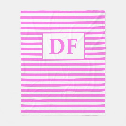 Aangepaste Initialen Roze/Witte Strepen Fleece Dek (Voorkant)